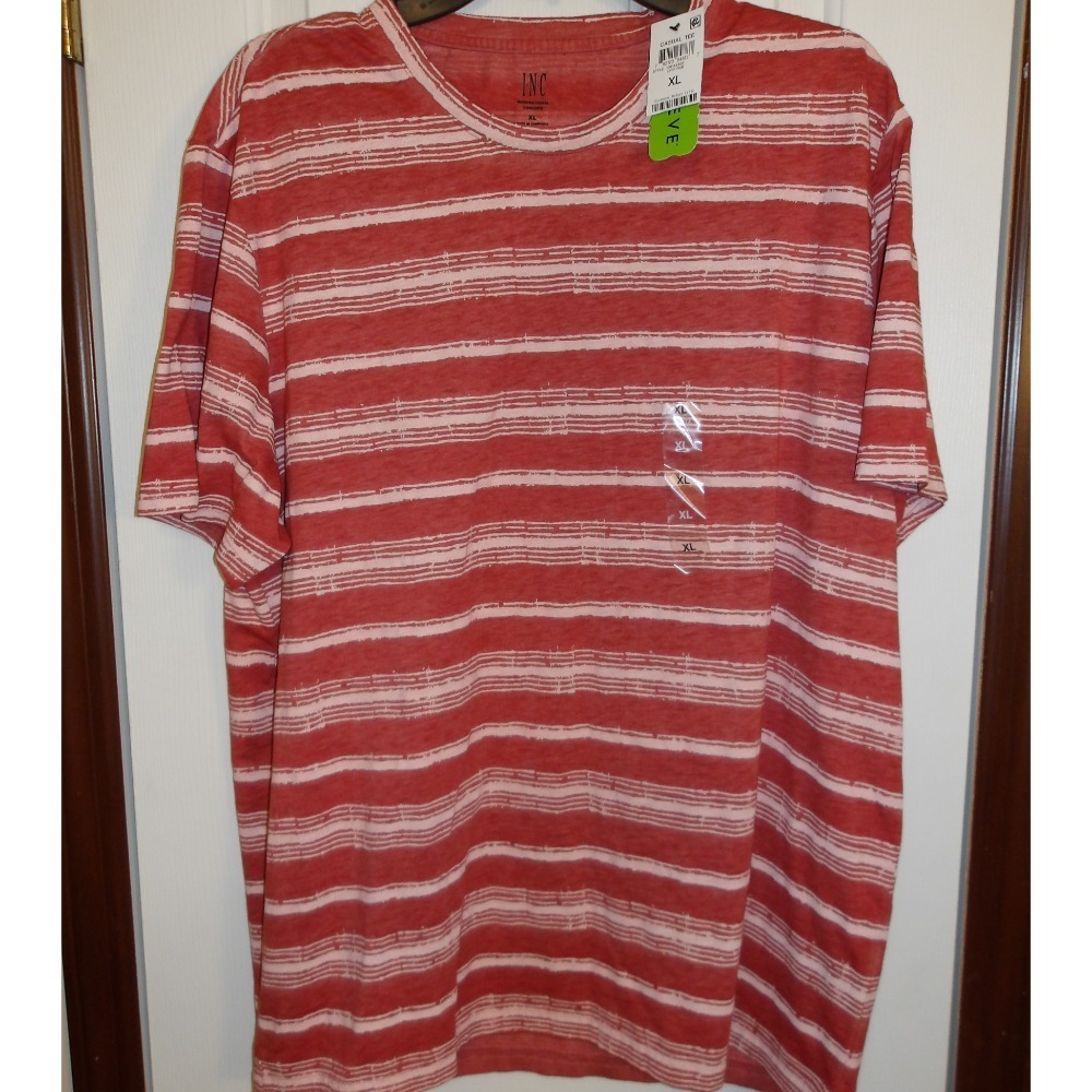 INC International Concepts Striped T-Shirt Casual Tee Red White XL